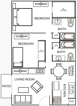 Two Bedroom / Two Bath - 1000 Sq. Ft.*