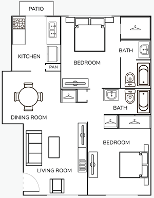 TwoBedroom / Two Bath - 1100 Sq. Ft.*