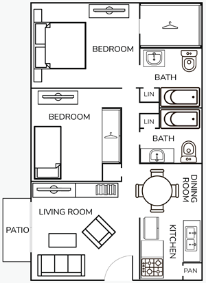 Two Bedroom / Two Bath -1000 Sq.Ft.*